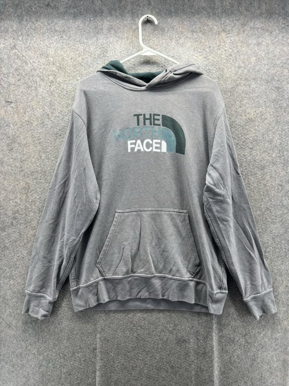 The North Face Hoodie Mens Large Gray Pullover Fleece Graphic Logo Sweatshirt